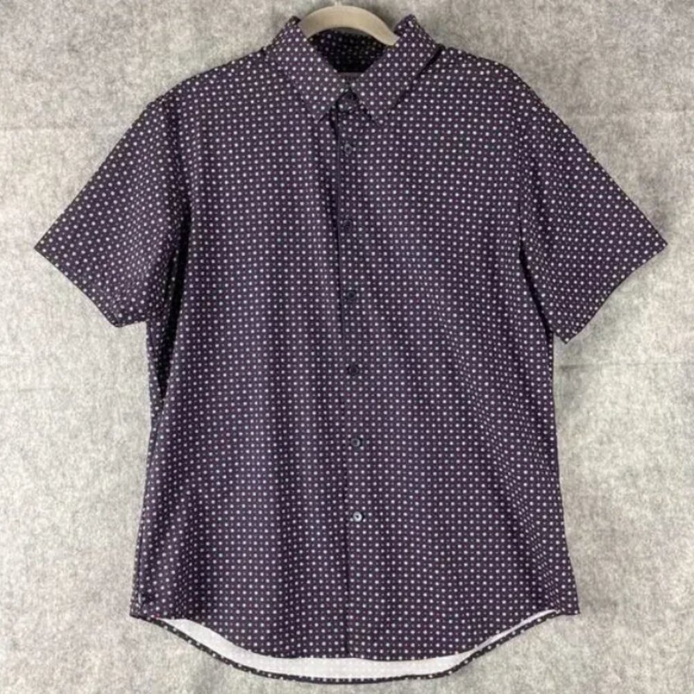 MIZZEN + MAIN blue floral short sleeve button down casual shirt | large